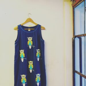 Quirky wise owl patchwork womens dress embellished
