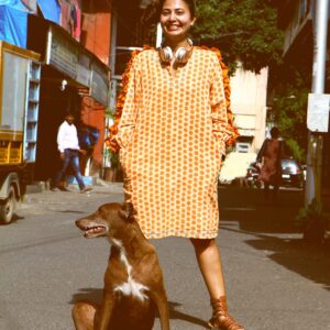 Orange Polka Dot Sporty Tunic dress with ruffles