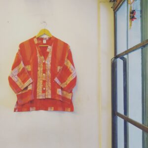 Sporty Batik print tangerine boxy womensshirt