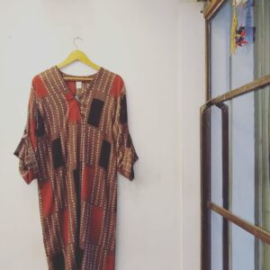 Vegetable dye geometric print cotton tunic dress