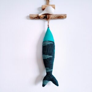 Fish Ikat shell wood zerowaste wall hanging homedecor