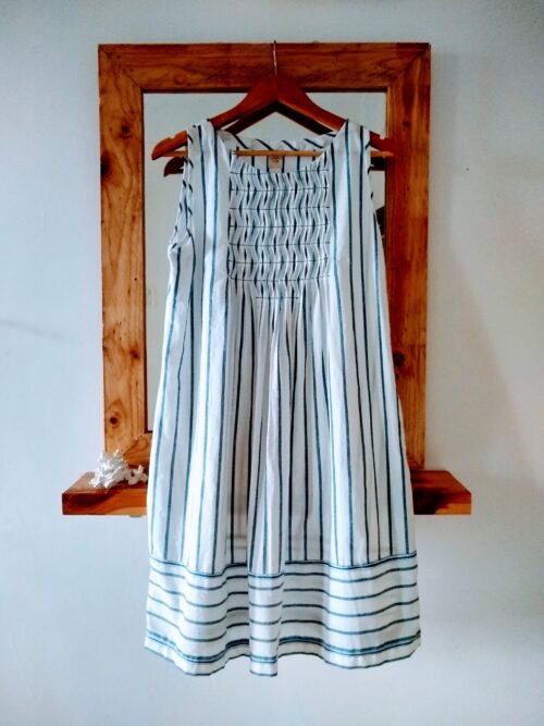 Effortless Blue white Stripe Cotton womens Pleated dress fashion