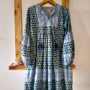 Folk Dress bohemian gathered sleeves handmade tassels