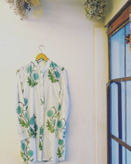 Mughal motif cotton summer shirtdress floral print