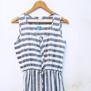 Grey and white stripe jumpsuit with drawstring waist