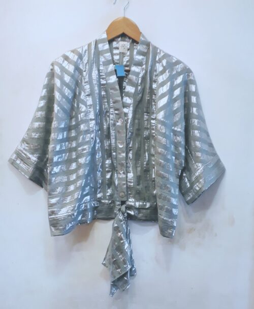 Sage Metallic Stripe Knot Shirt