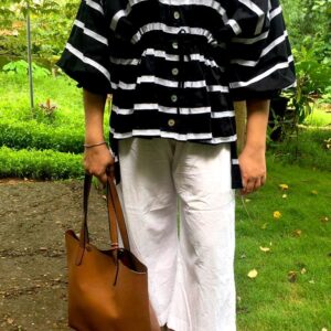 Overlay Stripe Asymmetric Shirt